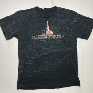 Vintage Connecticut State Map Shirt Adult XL‎ Black All Over Print Road Atlas